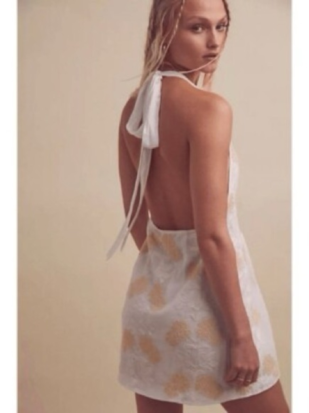 Free People Chrissy Embroidered Halter Mini Dress Ivory Gold Size 2 NWT - Picture 2 of 9
